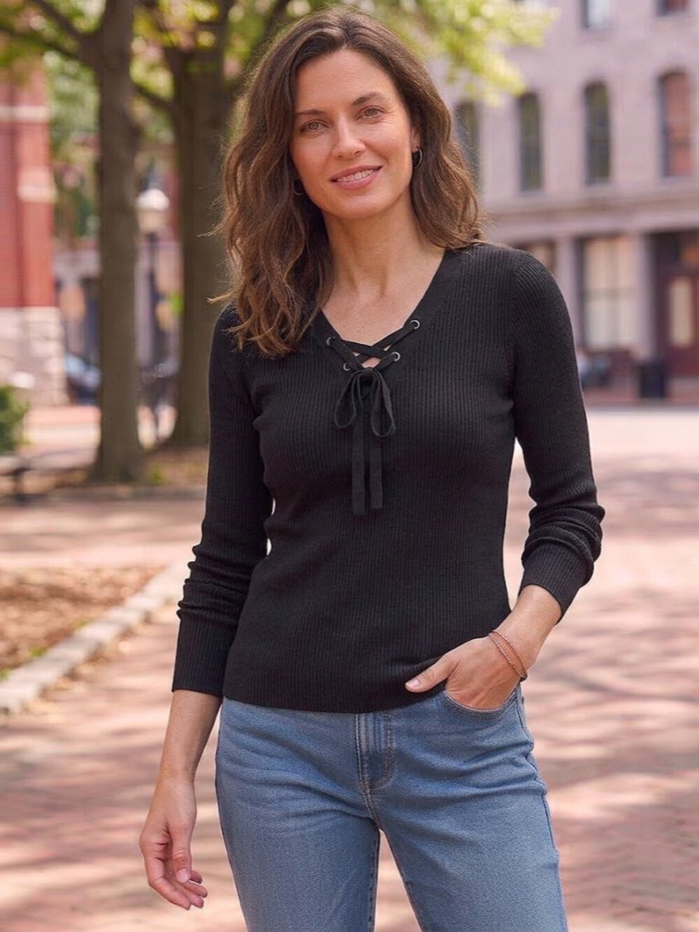 INC Black Ribbed Ribbon Sweater - Picture 1 of 6